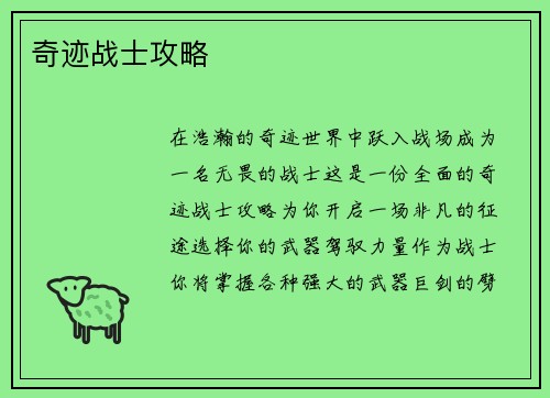 奇迹战士攻略