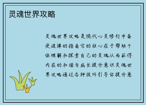 灵魂世界攻略